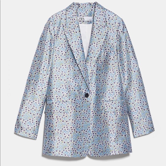 NWT Zara Blue Floral Blazer - Picture 2 of 8